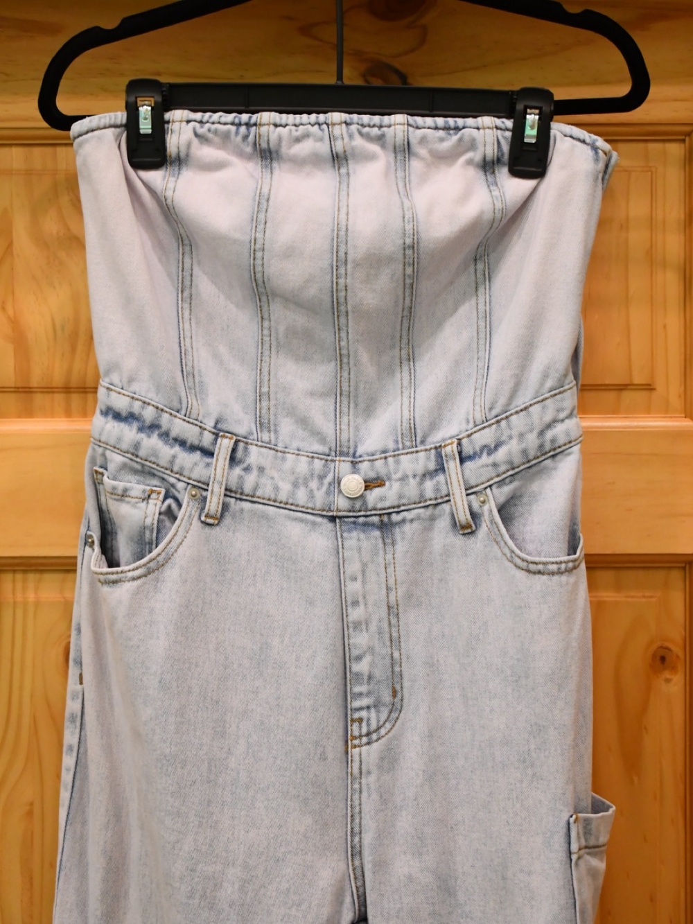 wild fable Light Wash Strapless Denim Jumpsuit Strapless Overalls - Picture 3 of 8